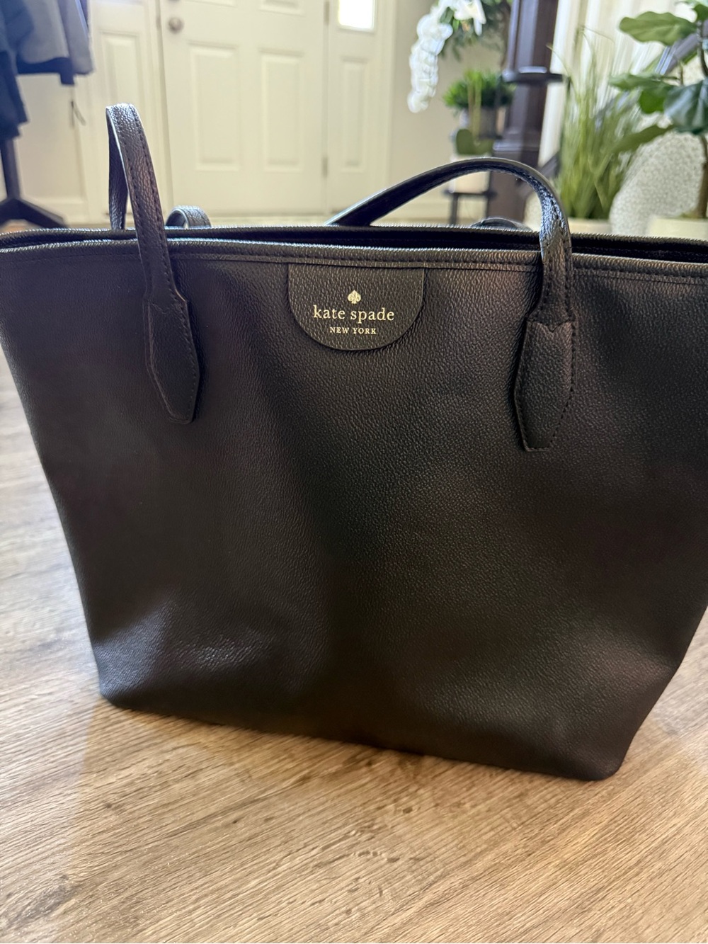 kate spade Black Leather Tote with Dual Top Handles
